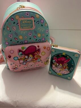 Loungefly Alice in Wonderland Mad Hatter Tea Party Mini Backpack and Wallet Set